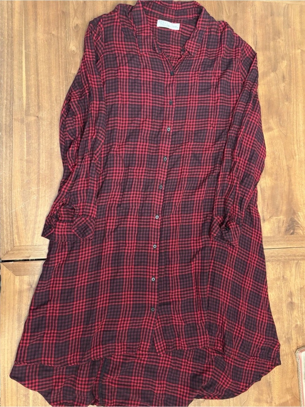 Time and Tru Women’s XXL (20) Shirt Dress Plaid Red Black  High Low Button Front